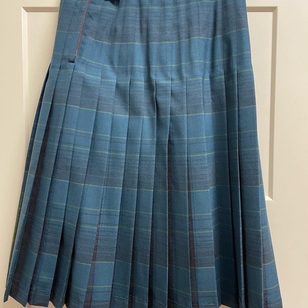 Pendleton Teal Grey and Lime green Plaid A-Line Wool Skirt.